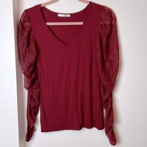 Red long sleeve lace top